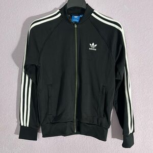 Adidas Black White Three Stripe Track Jacket